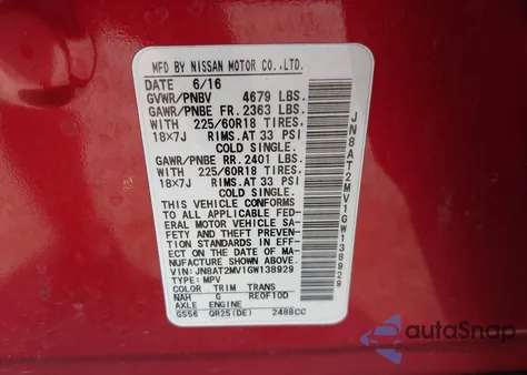 2016 Nissan Rogue Sl from USA, damaged, VIN JN8AT2MV1GW138929